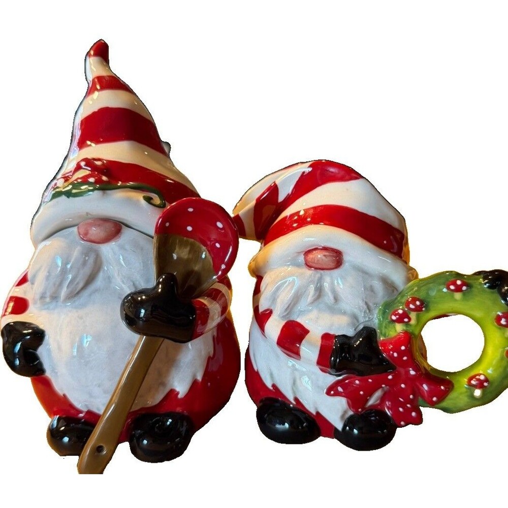 Blue Sky Clayworks Gnomes Sugar /spoon And Creamer Set  Christmas Collection